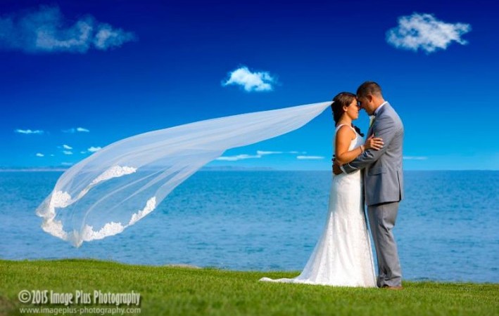 Wedding couples often stop for pictures at the Timber House Resort waterfront.